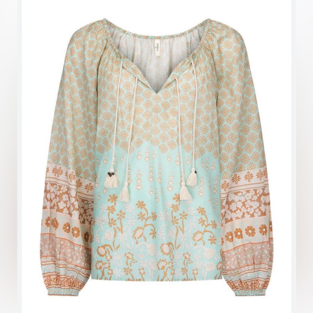 Spell Sweet Nothings Blouse XS Organic Cotton Boho Tassel Tie
